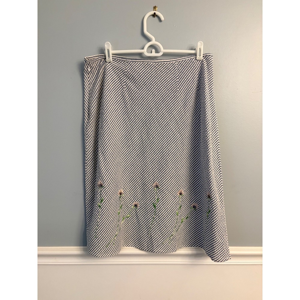 Vintage Y2K Autograph New York Seersucker Midi Skirt Floral Embroidered Size 12